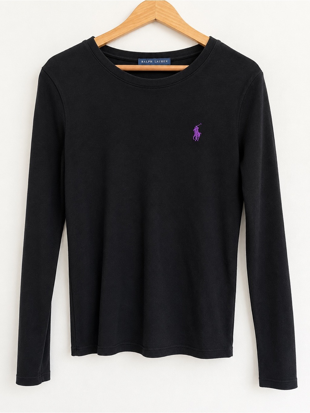 Ralph Lauren Black Crewneck Sweater with Purple Polo Logo